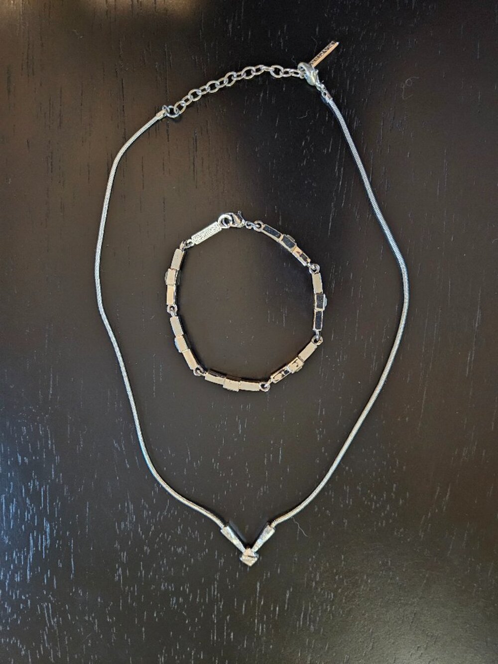 Napier Silver Tone Rhinestone Necklace & Bracelet Jewelry Set